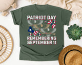 Patriot Day Remembering September 11 graphic tee in Moss