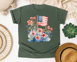 Flag With Flowers graphic tee in Moss