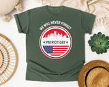 We Will Never Forget Patriot Day White graphic tee in Moss