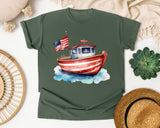Patriotic Fishing Boat graphic tee in Moss
