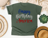 Happy Birthday America Grey graphic tee in Moss
