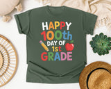 Happy 100th Day Of 1st Grade graphic tee in Moss