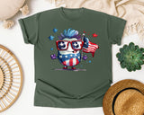 Patriotic Character With Flag graphic tee in Moss