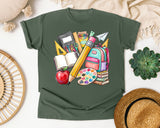 School Supplies Stack graphic tee in Moss