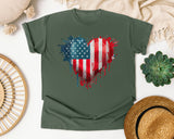American Flag Heart Red graphic tee in Moss
