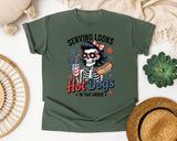 Serving Looks And Hot Dogs graphic tee in Moss