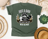 Just A Dad Who Always Came Back With The Milk Brown graphic tee in Moss
