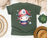 Patriotic Kid With Cap graphic tee in Moss