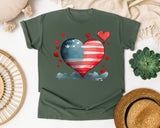 Patriotic Flag Heart graphic tee in Moss