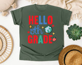 Hello 5th Grade Globe graphic tee in Moss