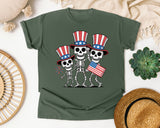 Patriotic Skeleton Trio Grey 2 graphic tee in Moss