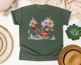 Bicycle With Flag And Flowers graphic tee in Moss