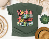 Rockin This Teacher Life Grey graphic tee in Moss