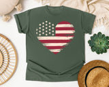 American Flag Heart Red 4 graphic tee in Moss