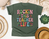 Rockin This Teacher Life Grey 2 graphic tee in Moss