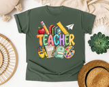 Teacher Supplies graphic tee in Moss