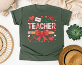 Teacher Hearts And Roses graphic tee in Moss