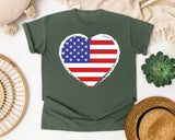 American Flag Heart White graphic tee in Moss