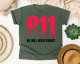 We Will Never Forget White 2 graphic tee in Moss