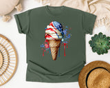 Patriotic Ice Cream Cone Grey graphic tee in Moss