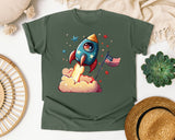 Rocket With American Flag graphic tee in Moss