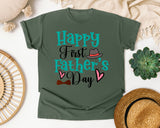 Happy First Father's Day Teal graphic tee in Moss