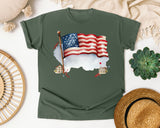 Waving American Flag Grey graphic tee in Moss
