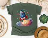 Rocket Launch With Stars graphic tee in Moss