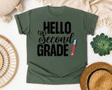 Hello Second Grade Pen graphic tee in Moss