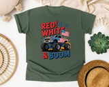 Red White And Boom graphic tee in Moss