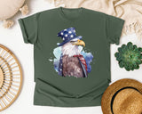 Eagle In Flag Hat Grey graphic tee in Moss
