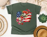 Floral American Flag Grey 2 graphic tee in Moss