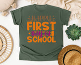 Happy First Day Of School White 2 3 graphic tee in Moss
