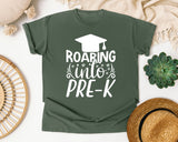 Roaring Into Pre-K White graphic tee in Moss