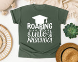 Roaring Into Preschool White 2 graphic tee in Moss
