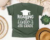 Roaring Into 4th Grade White 2 graphic tee in Moss