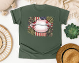 Baseball Lips Camo American Flag graphic tee in Moss