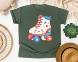 Patriotic Roller Skate graphic tee in Moss