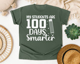 My Students Are 100 Days Smarter White 2 graphic tee in Moss