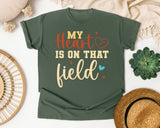 My Heart Is On That Field Gold graphic tee in Moss