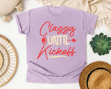 Classy Until Kickoff Coral graphic tee in Orchid