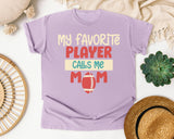 My Favorite Player Calls Me Mom Cream graphic tee in Orchid