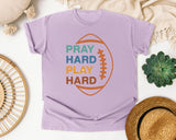 Pray Hard Play Hard graphic tee in Orchid