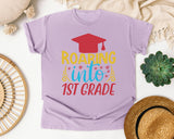 Roaring Into 1st Grade White 2 3 graphic tee in Orchid