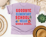 Goodbye Elementary School Hello Middle School Bright graphic tee in Orchid