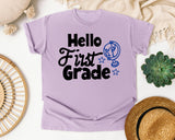 Hello First Grade Globe graphic tee in Orchid