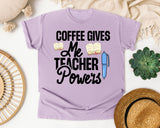 Coffee Gives Me Teacher Powers Pen graphic tee in Orchid