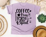Coffee Pray Teach Repeat graphic tee in Orchid