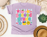 Second Grade Crayons Smiley graphic tee in Orchid