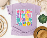 First Grade Crayons Smiley graphic tee in Orchid